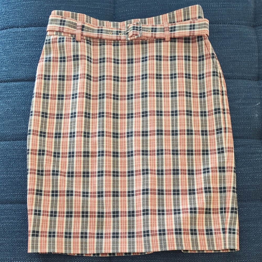 Ann Taylor Plaid Pencil Skirt - Blue and Tan